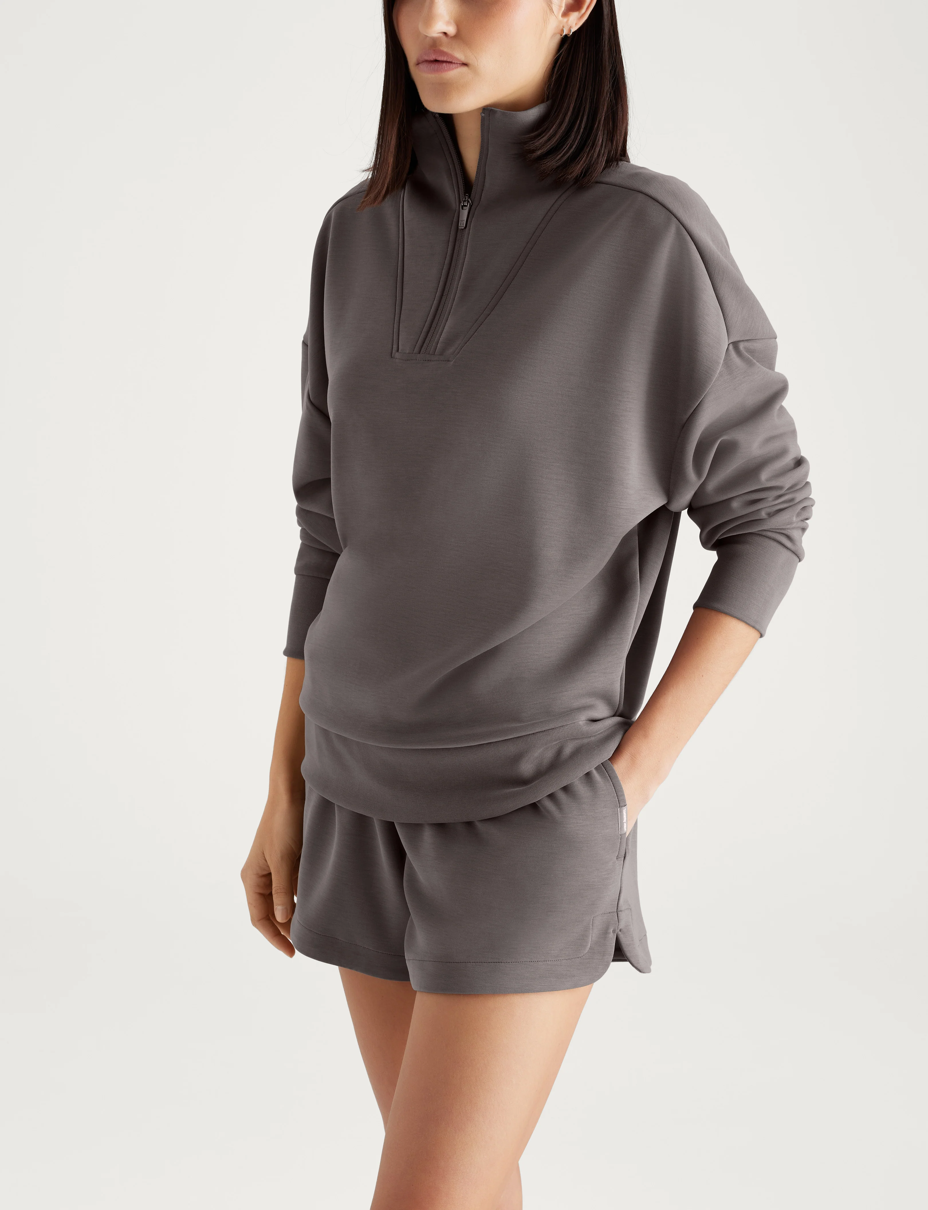 Women's Luxe Traveler Knit Quarter Zip & Mid-Rise Short Set - Image 8