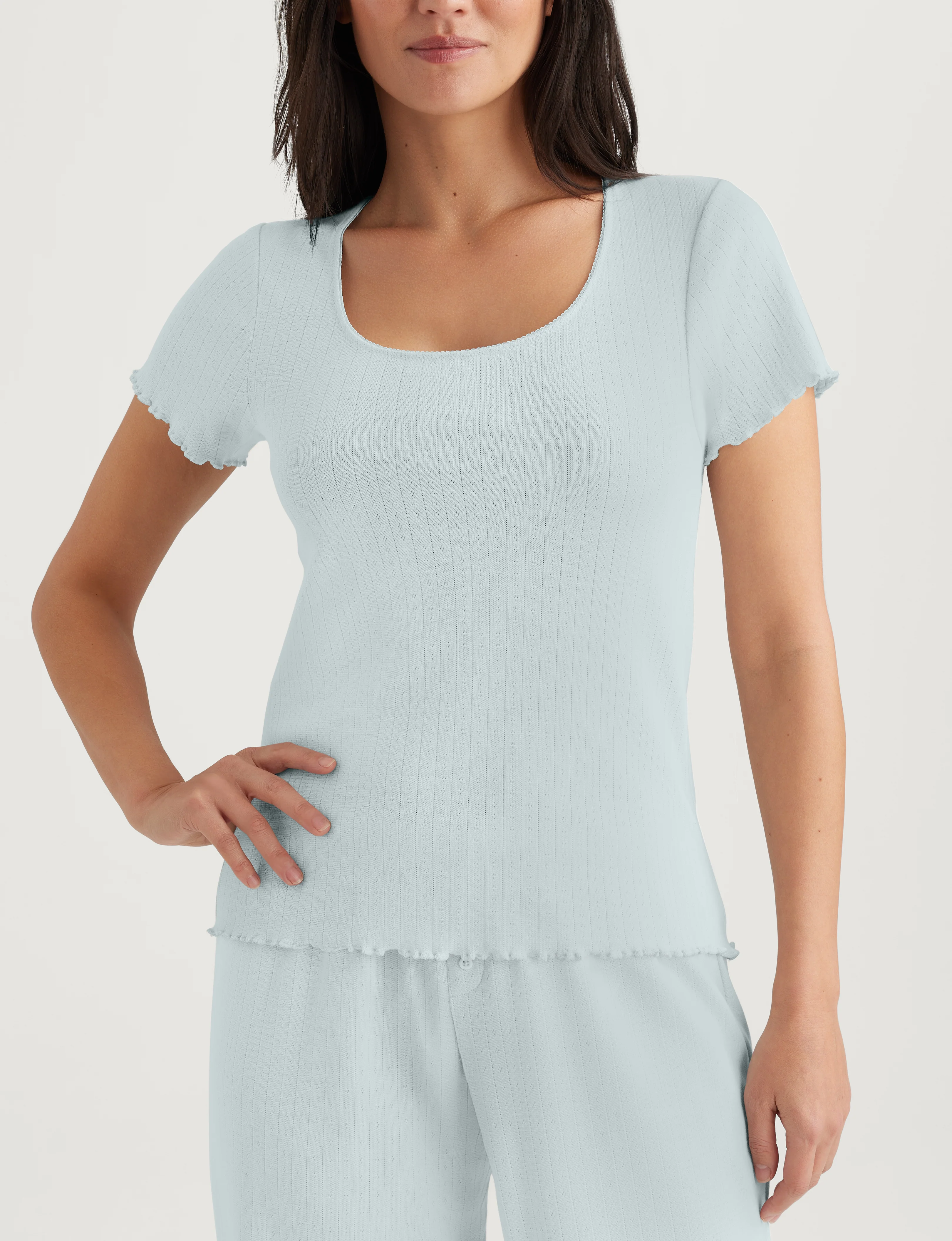 Women's Cotton Pointelle Rib Tee - Image 3