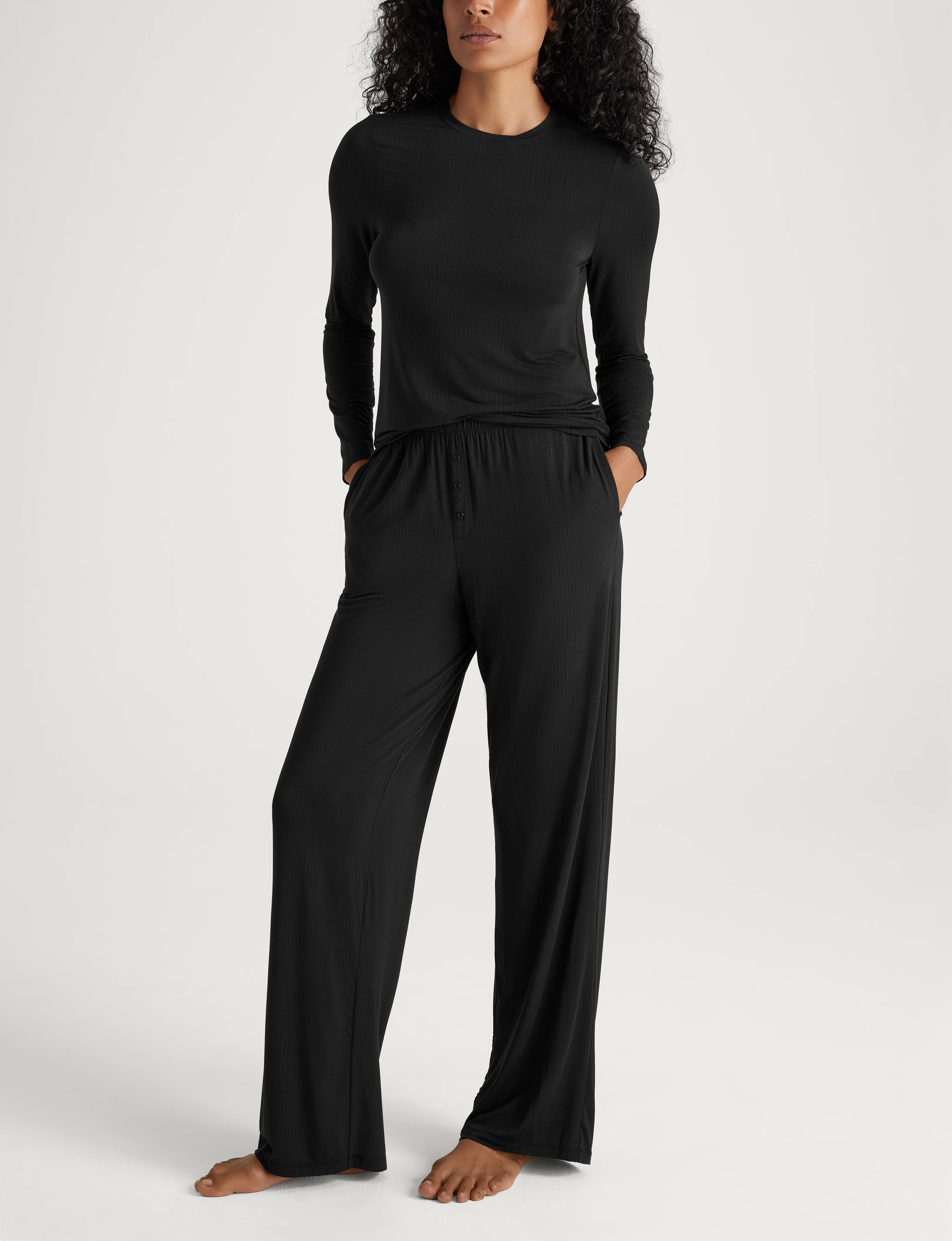 Women's Second Skin Luxe Rib Long Sleeve Crew Neck & Pant Set - Image 3