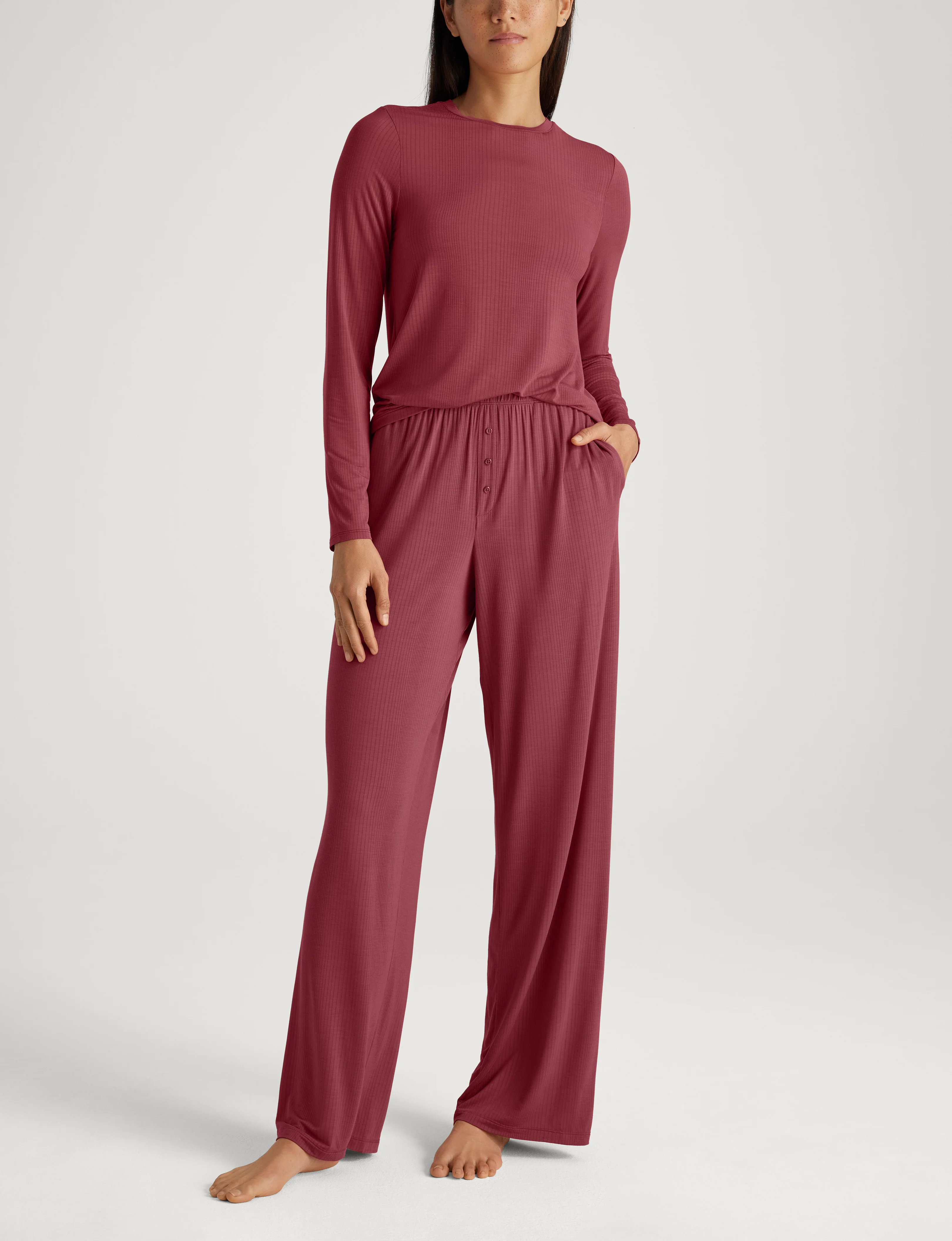 Women's Second Skin Luxe Rib Long Sleeve Crew Neck & Pant Set - Image 8