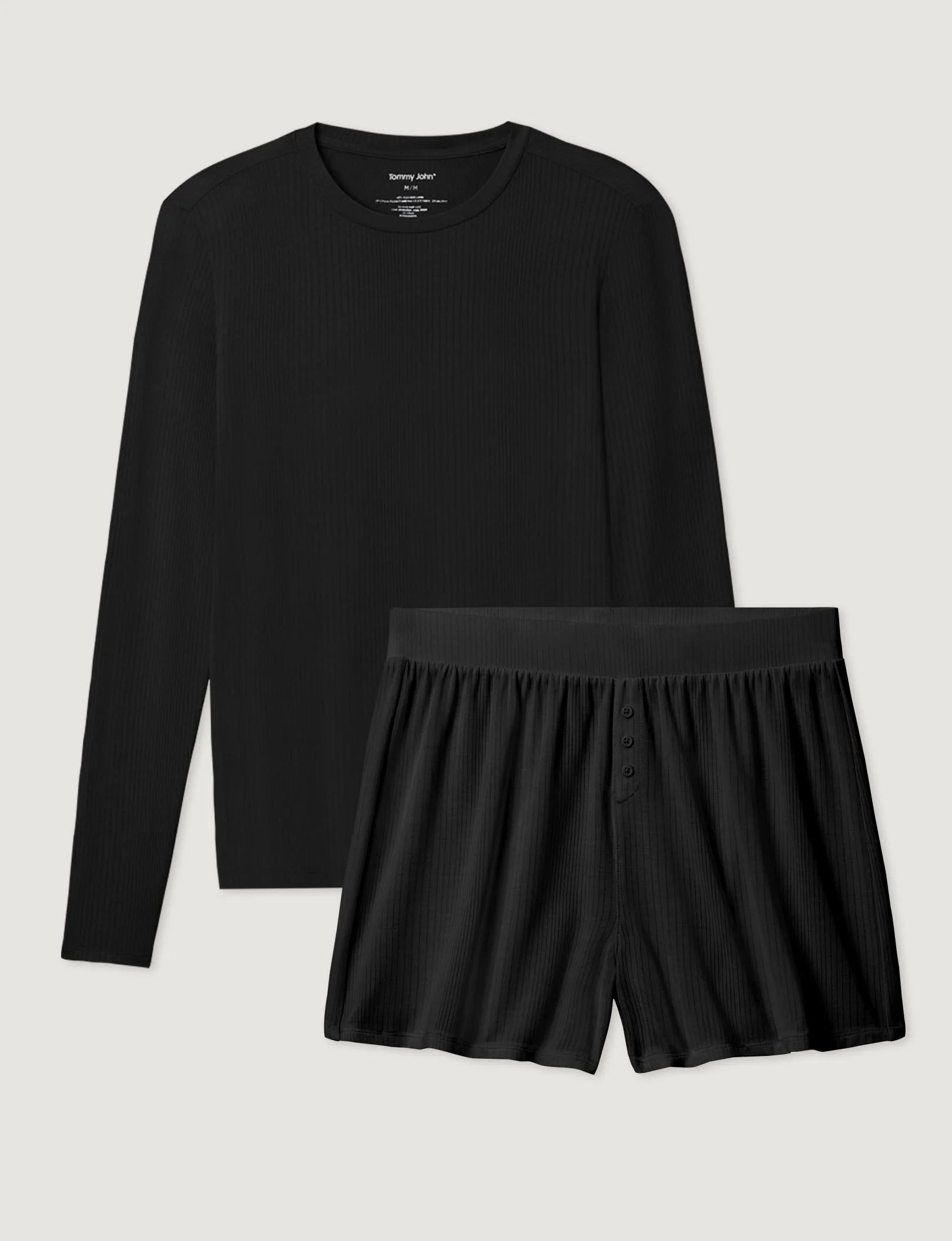 Women's Second Skin Luxe Rib Long Sleeve Crew Neck & Short Set - Image 3