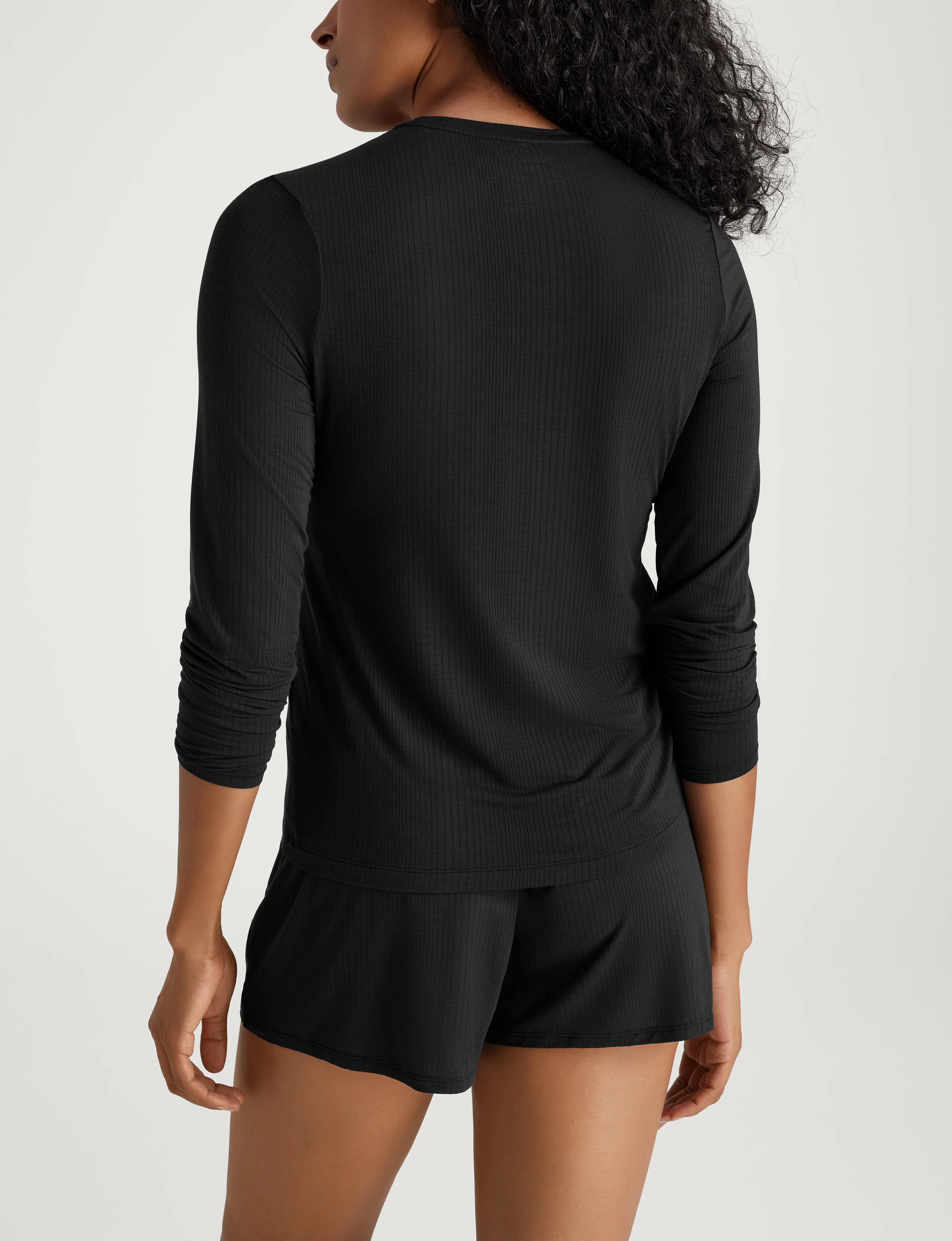 Women's Second Skin Luxe Rib Long Sleeve Crew Neck & Short Set - Image 5