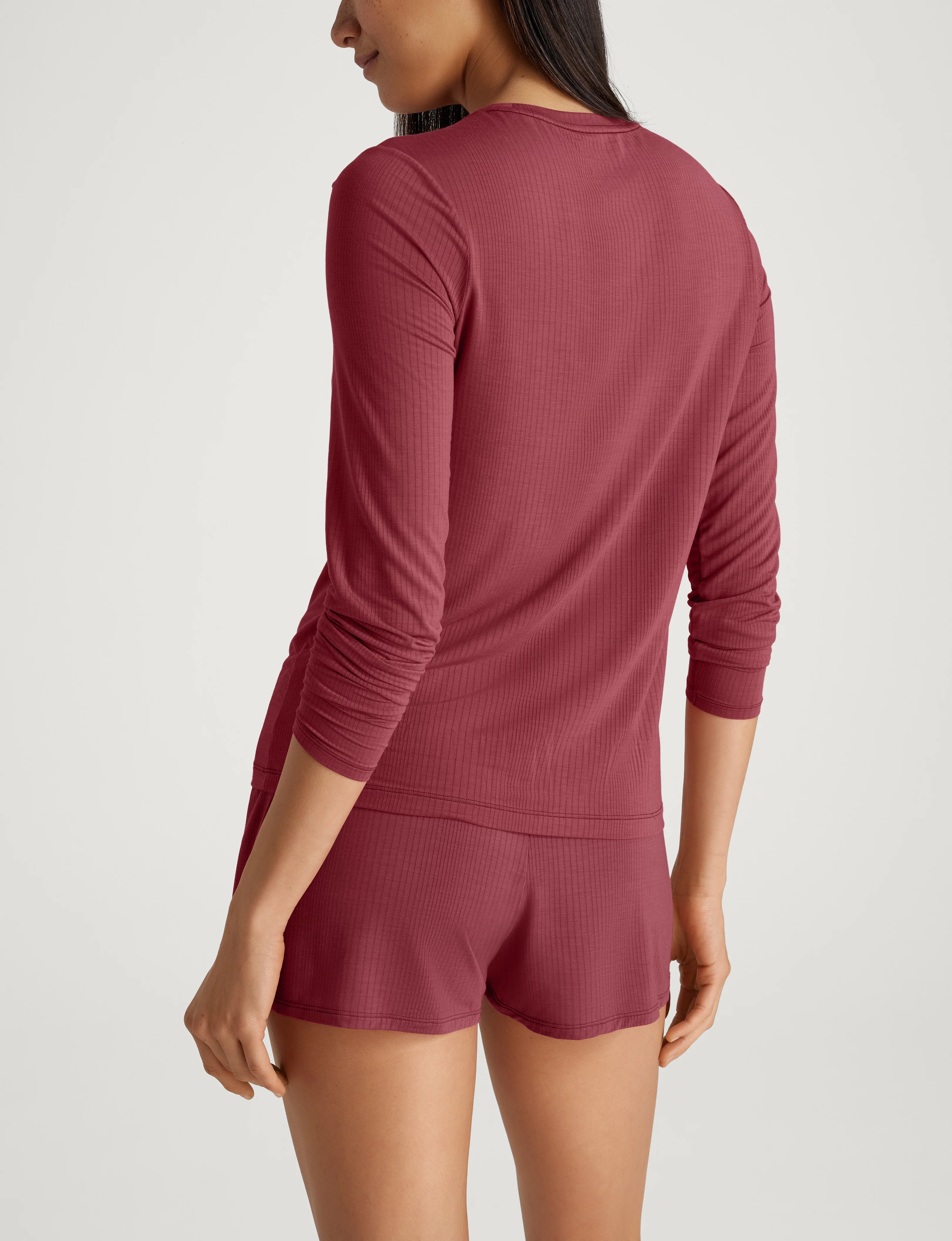 Women's Second Skin Luxe Rib Long Sleeve Crew Neck & Short Set - Image 9