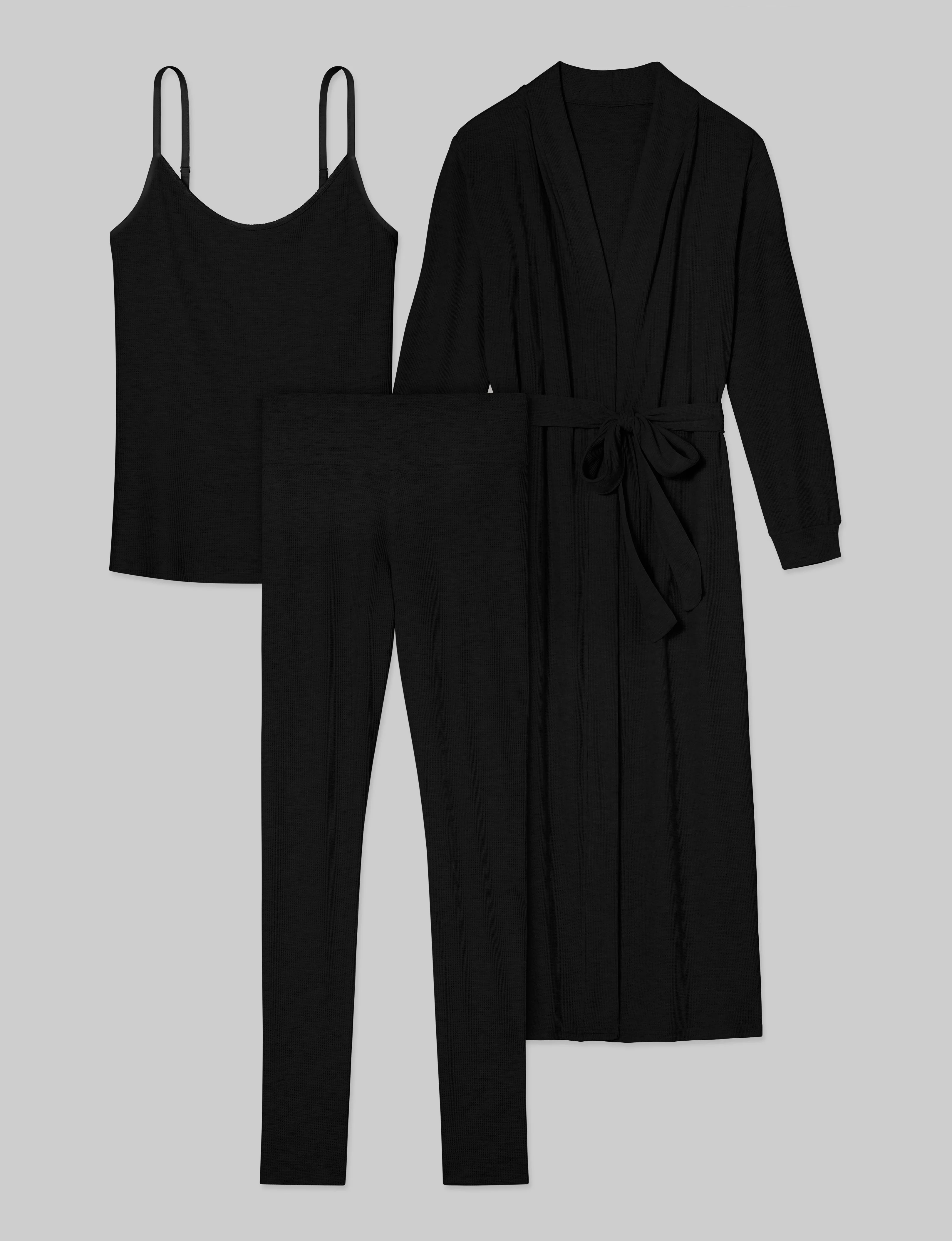 Women's Waffle Lounge Tank, Legging & Robe Set - Image 3